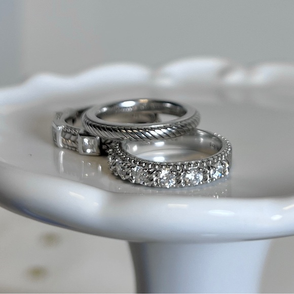 Judith Ripka 3 Ring SET Sterling Silver 925 Size 6 CZ - Picture 5 of 11